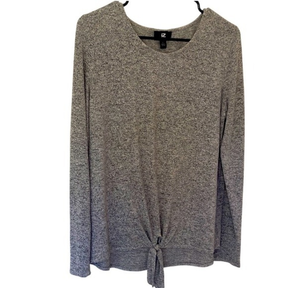 IZ BYER Light Weight Women's Gray Long Sleeve Sweater Top Front Botton Tie SZ L